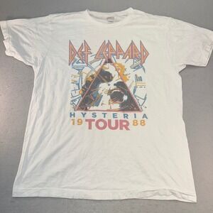 Def Leppard Hysteria Tour 88 White Graphic T-Shirt Rock Band American Classics L